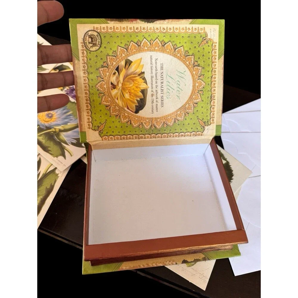 VTG 2006 Michel Design Works 14 Cards - 12 Envelopes Storage Box Water Lilies